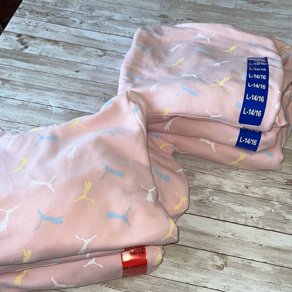 PUMA Youth Hoodie Sweatshirt Pink W/Yellow Blue White Cat Logo All Over NWT Kids - Picture 9 of 11